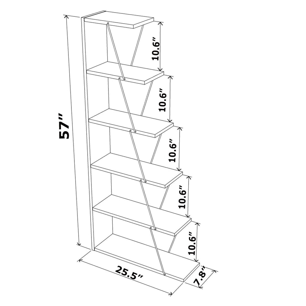 Chrome-White 5-Shelf Angled Bookcase B25354