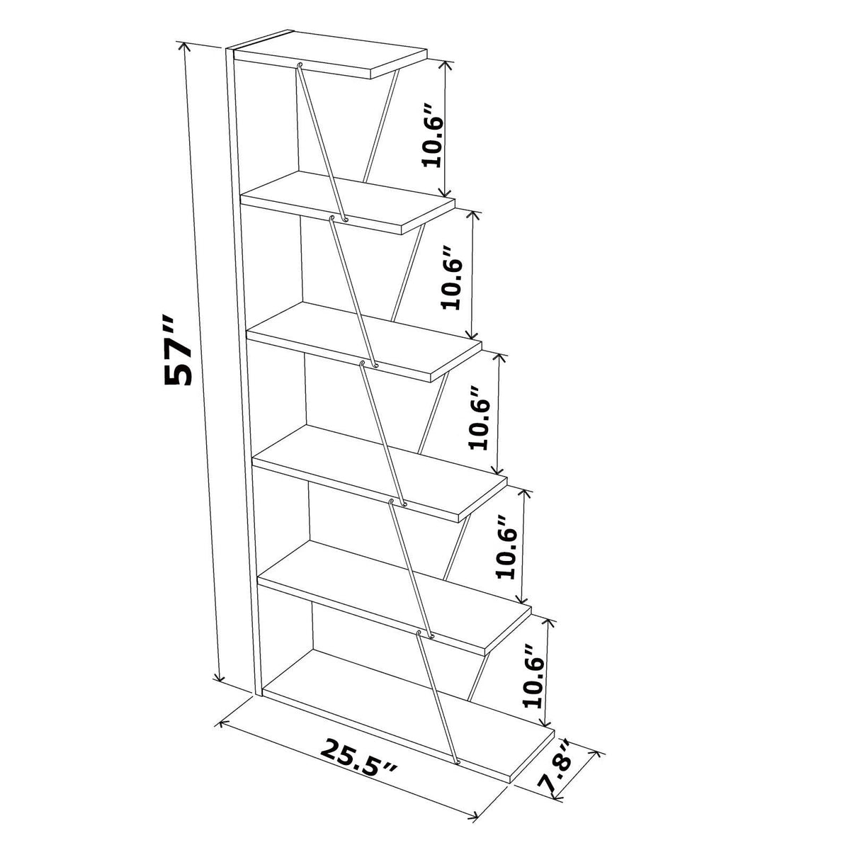 Chrome-White 5-Shelf Angled Bookcase B25354