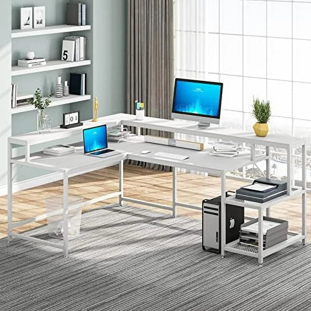 69 Inch L Shaped Desk with Monitor Stand Black U595