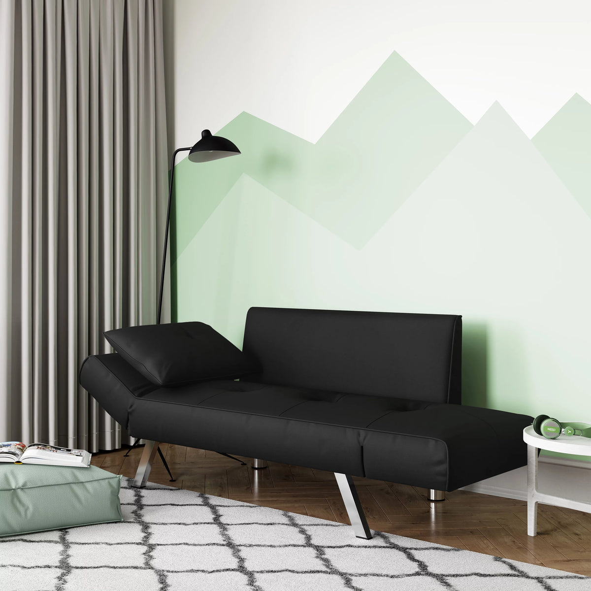 Black Fabric Sleeper Loveseat B6145