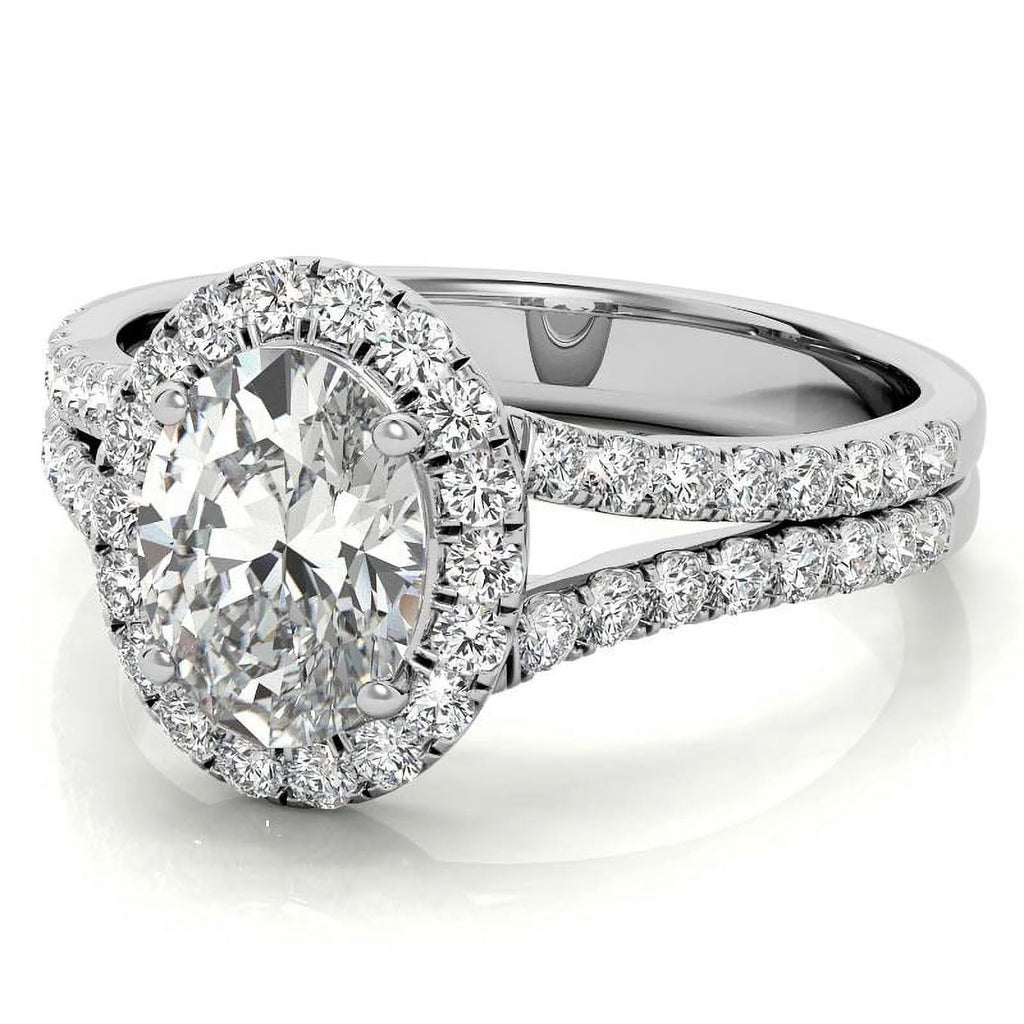 1Ct Oval Halo Split Shank Moissanite 925 Silver Sterling Engagement Ring Z75977