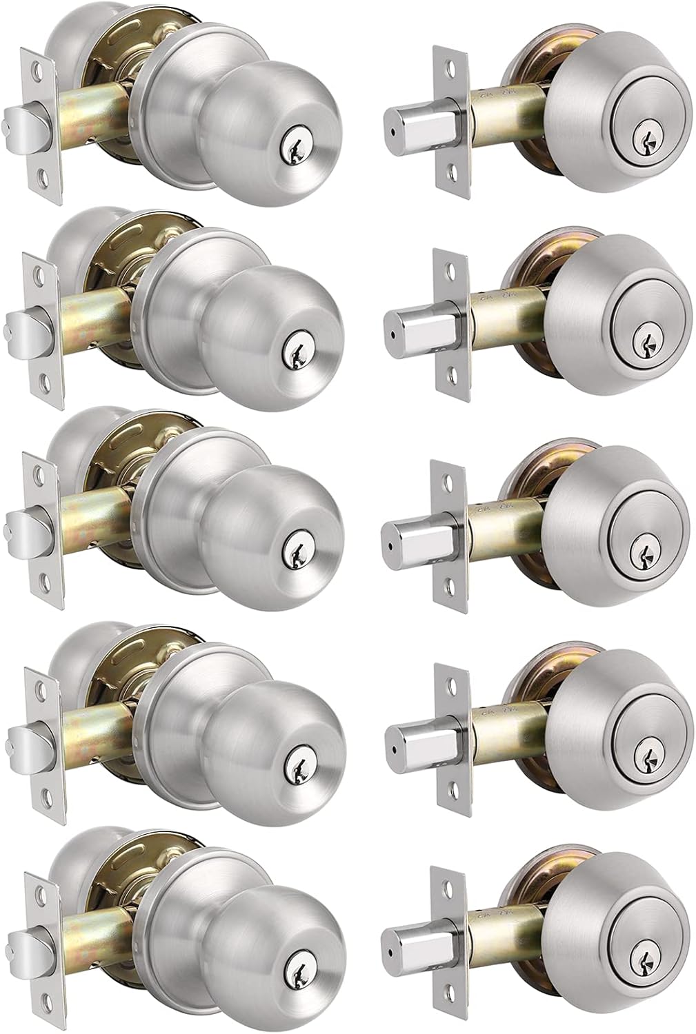 2 Pack Entry Door Knobs with Double Cylinder Deadbolt, Satin Nickel Finish W148614