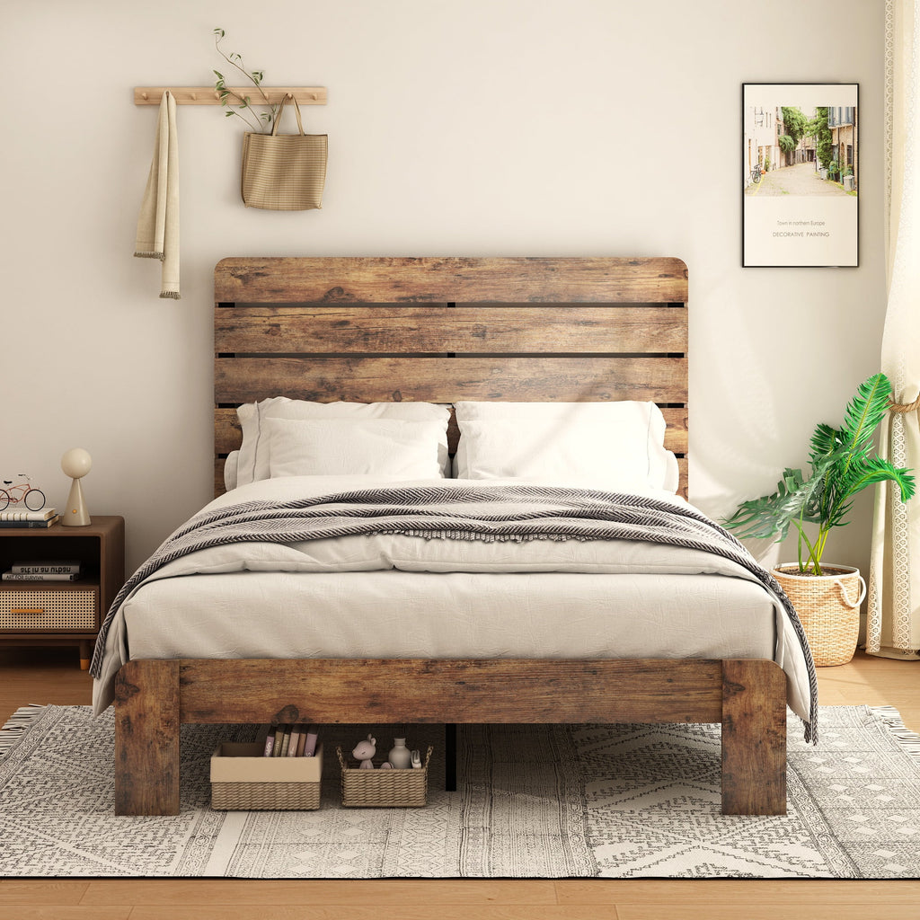 Queen Size Dark Brown Wood Bed Frame with Headboard M37480