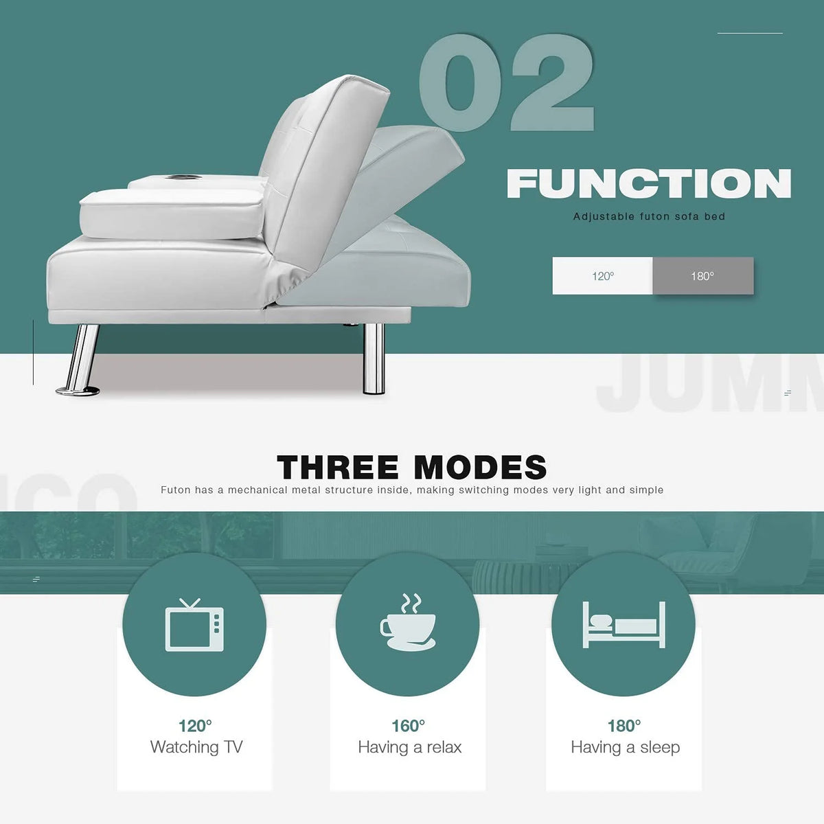 White Faux Leather Sofa Bed with Cup Holders L7347
