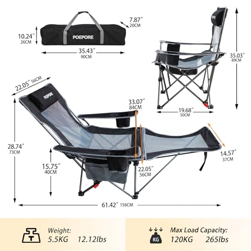 Reclining Camping Chair with Removable Footrest and Headrest I43228