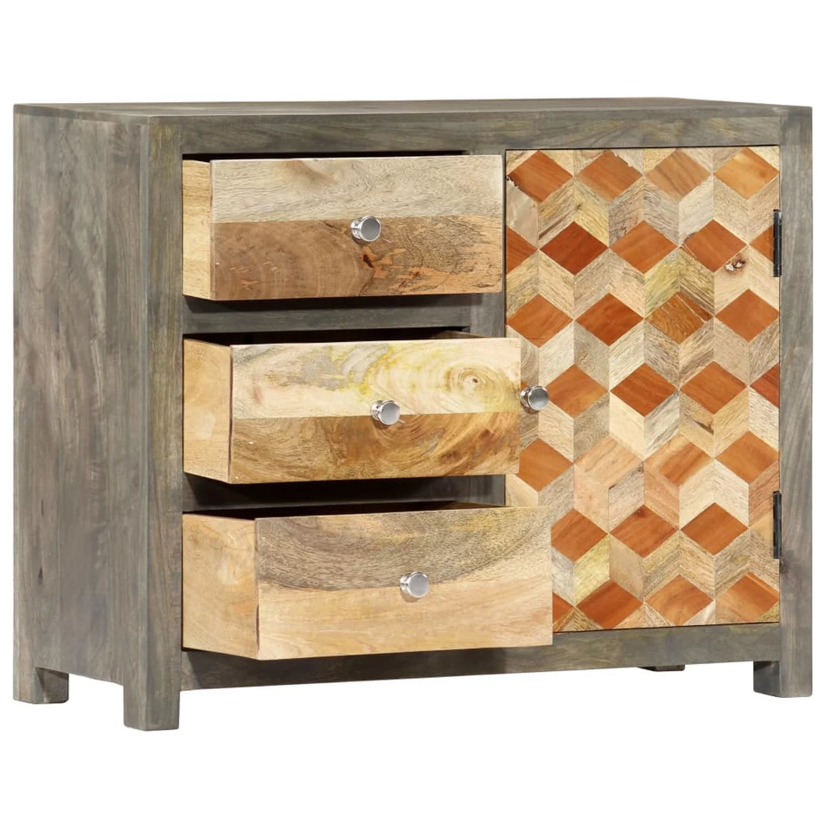 Gray Solid Mango Wood Side Cabinet N301