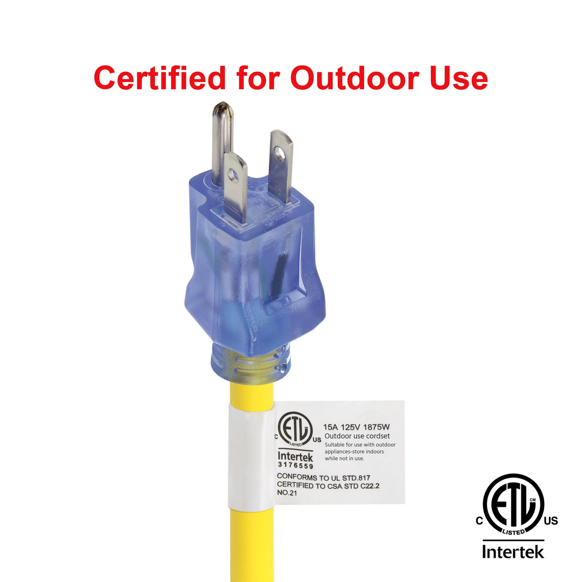 12/3 SJTW 100 ft Outdoor Extension Cord with Power Indicator Light, 3 Prong Grounded, Yellow Q6457