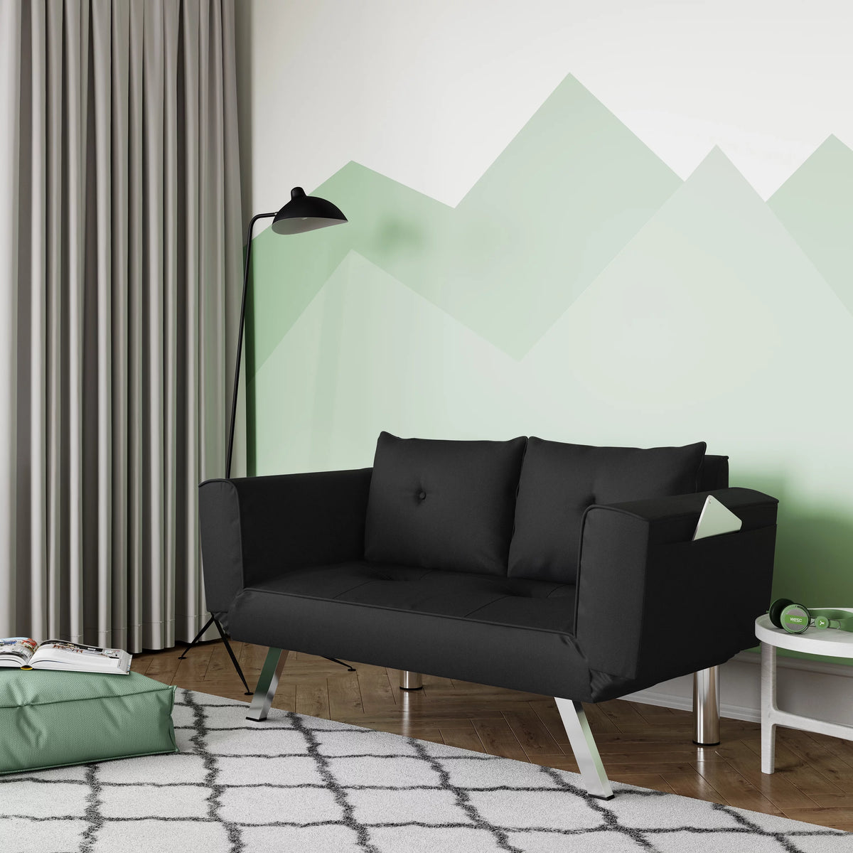 Black Fabric Sleeper Loveseat B6145
