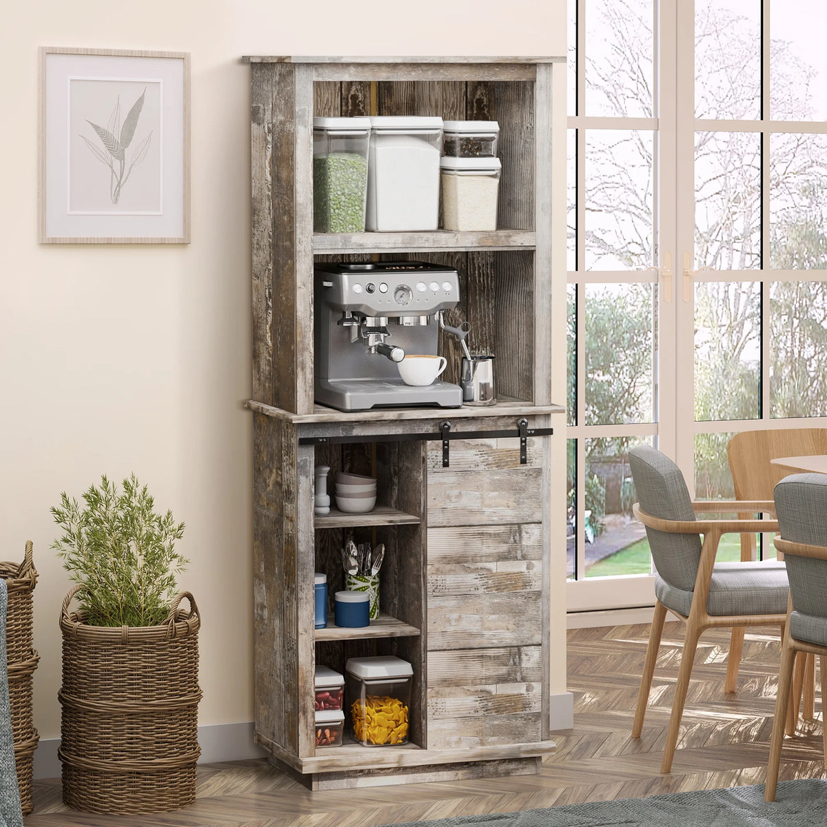 Rustic Kitchen Buffet with Hutch M236