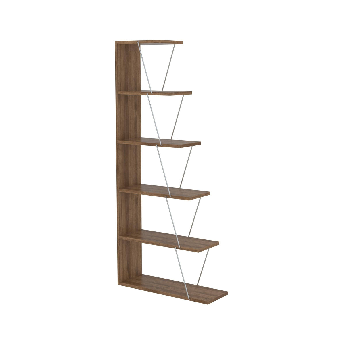 Chrome-White 5-Shelf Angled Bookcase B25354