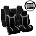 Gray Black Full Set Car Seat Covers with Steering Cover & Belt Pads R92120