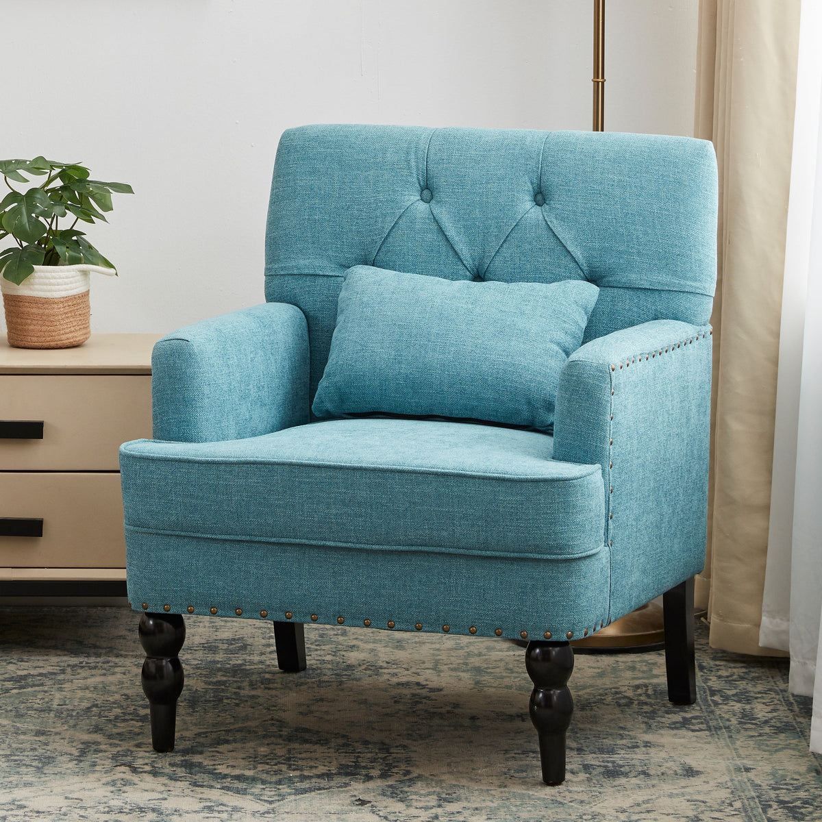 Beige Linen Upholstered Accent Chair with Ottoman H577723