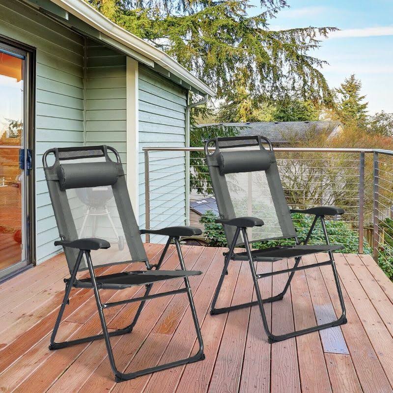 Gray Patio Adjustable Folding Recliner Chairs M429