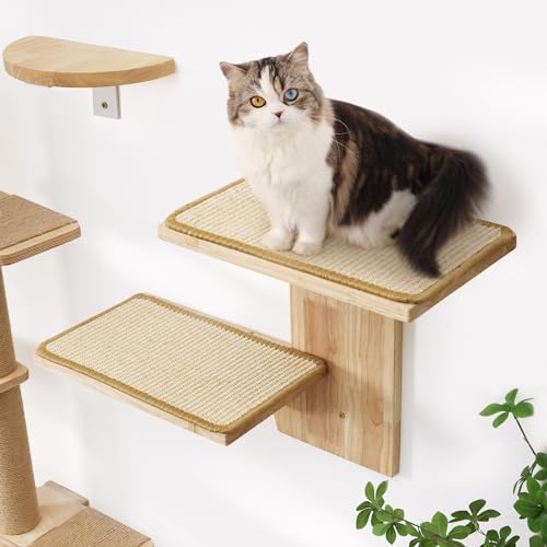 Cat Wall Shelves, 2 Platform Tree Shape Wall-Mounted Floating Shelf with Sisal Mat B68420