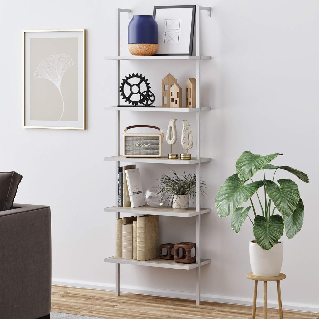 White 5-Shelf Bookcase with Metal Frame B56227