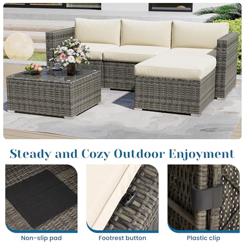 Grey 7 Pieces Outdoor Patio Furniture Set with Glass Tea Table M844703