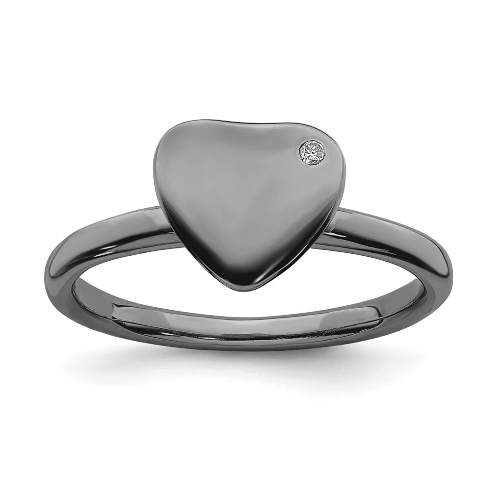 Ruthenium Plated Heart Diamond Ring Size 7 J7773