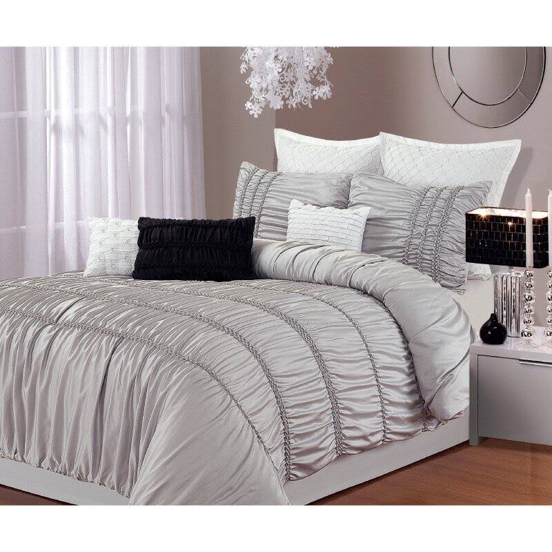 8 Piece Ruffled Duvet Cover Set Taupe King S2572