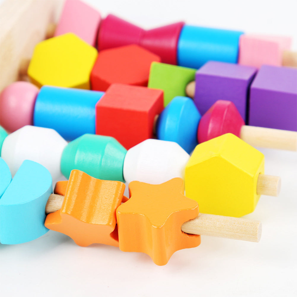Wooden Stacking Blocks Lacing Beads Shape Matching Toy M3454