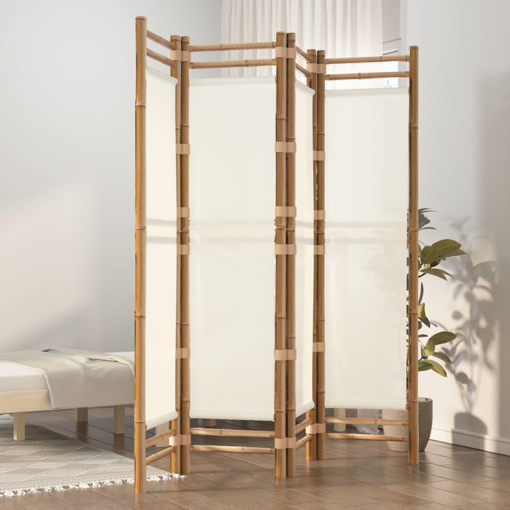 4-Panel Bamboo Room Divider Cream White Y4439