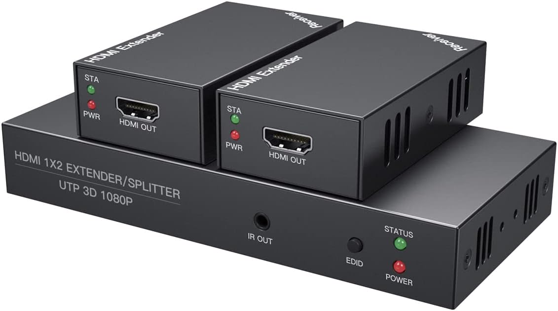 1080P 2 Way HDMI Extender Splitter Over Ethernet Cat 5E/6/7 with IR Return I89348