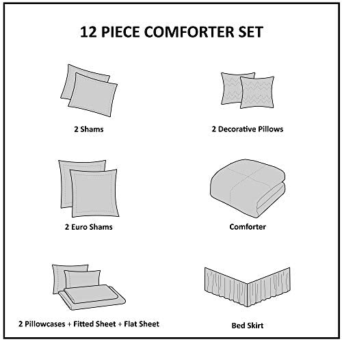 California King Black 12 Piece Faux Silk Cotton Comforter Set Q350626