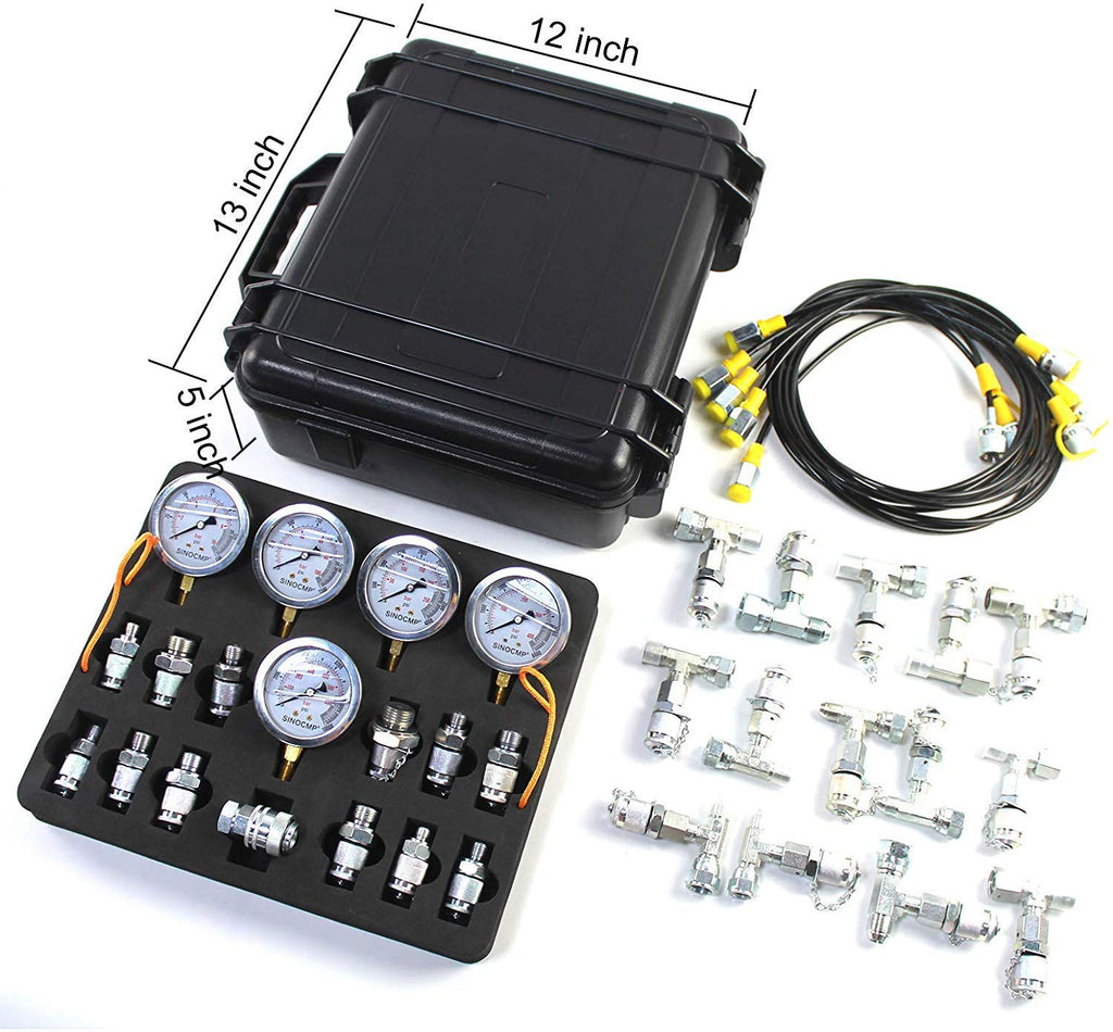 Hydraulic Pressure Test Kit with 5 Gauges, 5 Test Hoses, 13 Couplings and 14 Tee Connectors E51029