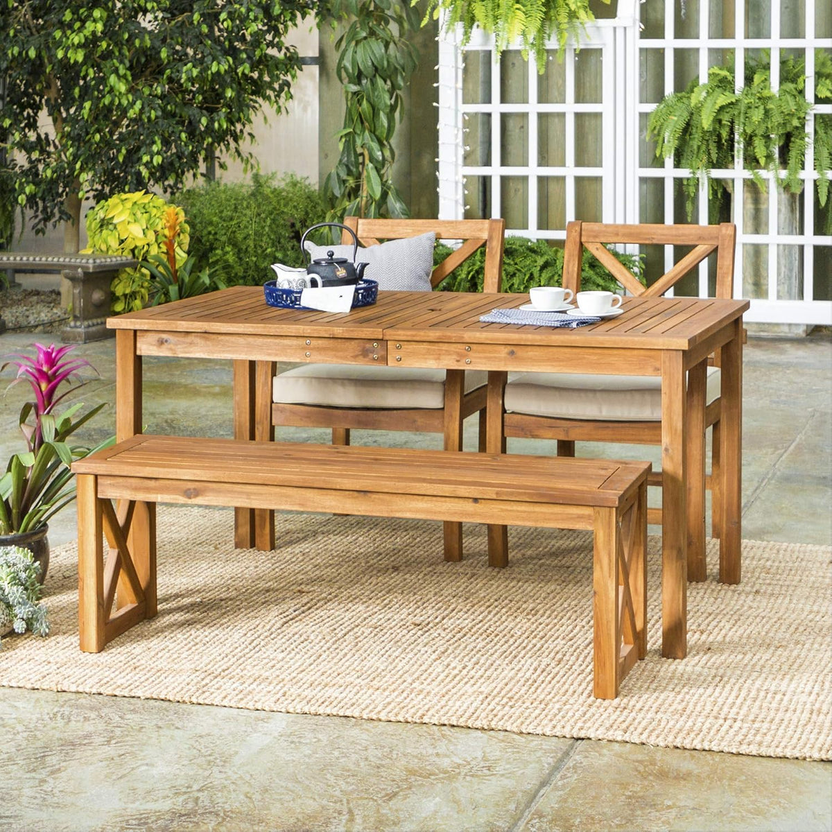 Dark Brown Slatted Outdoor Dining Table E241171
