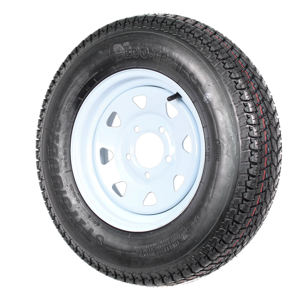 2-Pk Trailer Tires Rims ST175/80D13 5 Lug White Spoke Wheel F6954