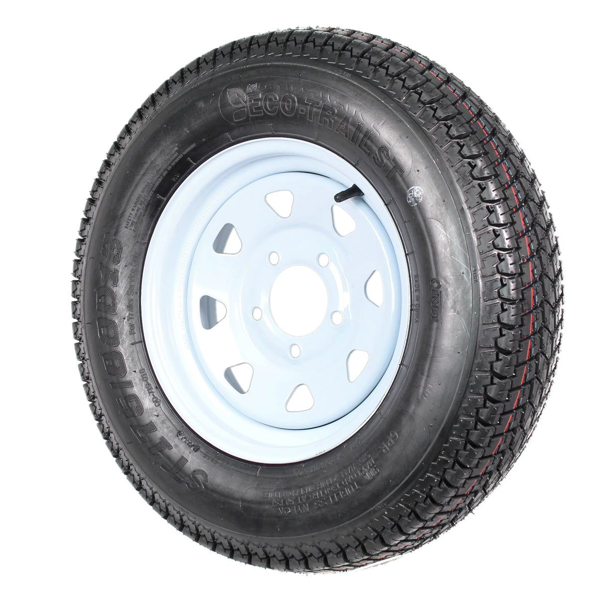 2-Pk Trailer Tires Rims ST175/80D13 5 Lug White Spoke Wheel F6954