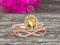 Oval Cut Champagne Diamond Moissanite Engagement Ring Set On 10k Rose Gold B361894