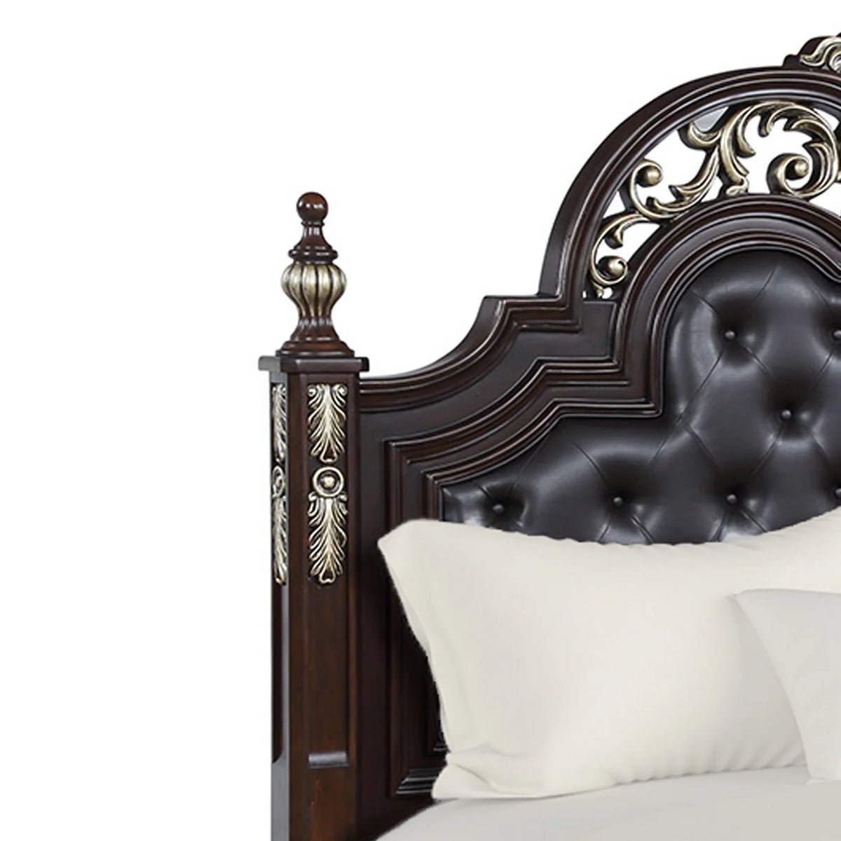 Brown Leatherette Wood Queen Headboard O741926