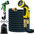 100ft Expandable Flexible Garden Water Hose Set with Brass Connectors Spray Nozzle Pack of 2 A1896