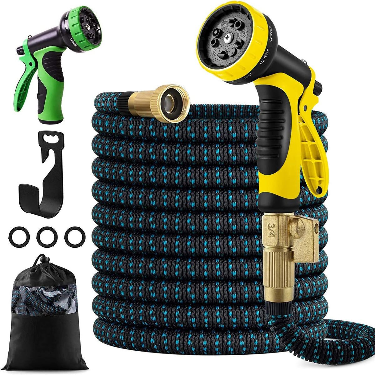 100ft Expandable Flexible Garden Water Hose Set with Brass Connectors Spray Nozzle Pack of 2 A1896