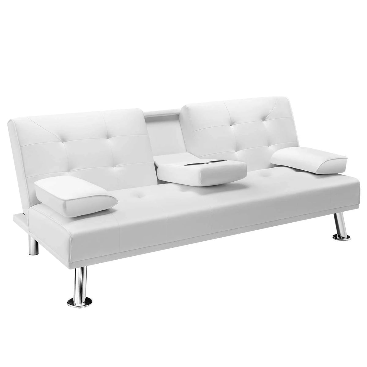 White Faux Leather Sofa Bed with Cup Holders L7347