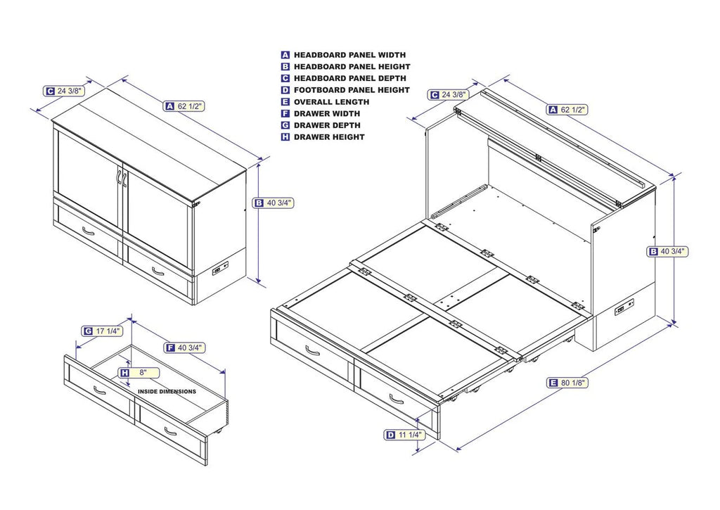 Queen Solid Wood Murphy Bed Chest with Mattress J6691