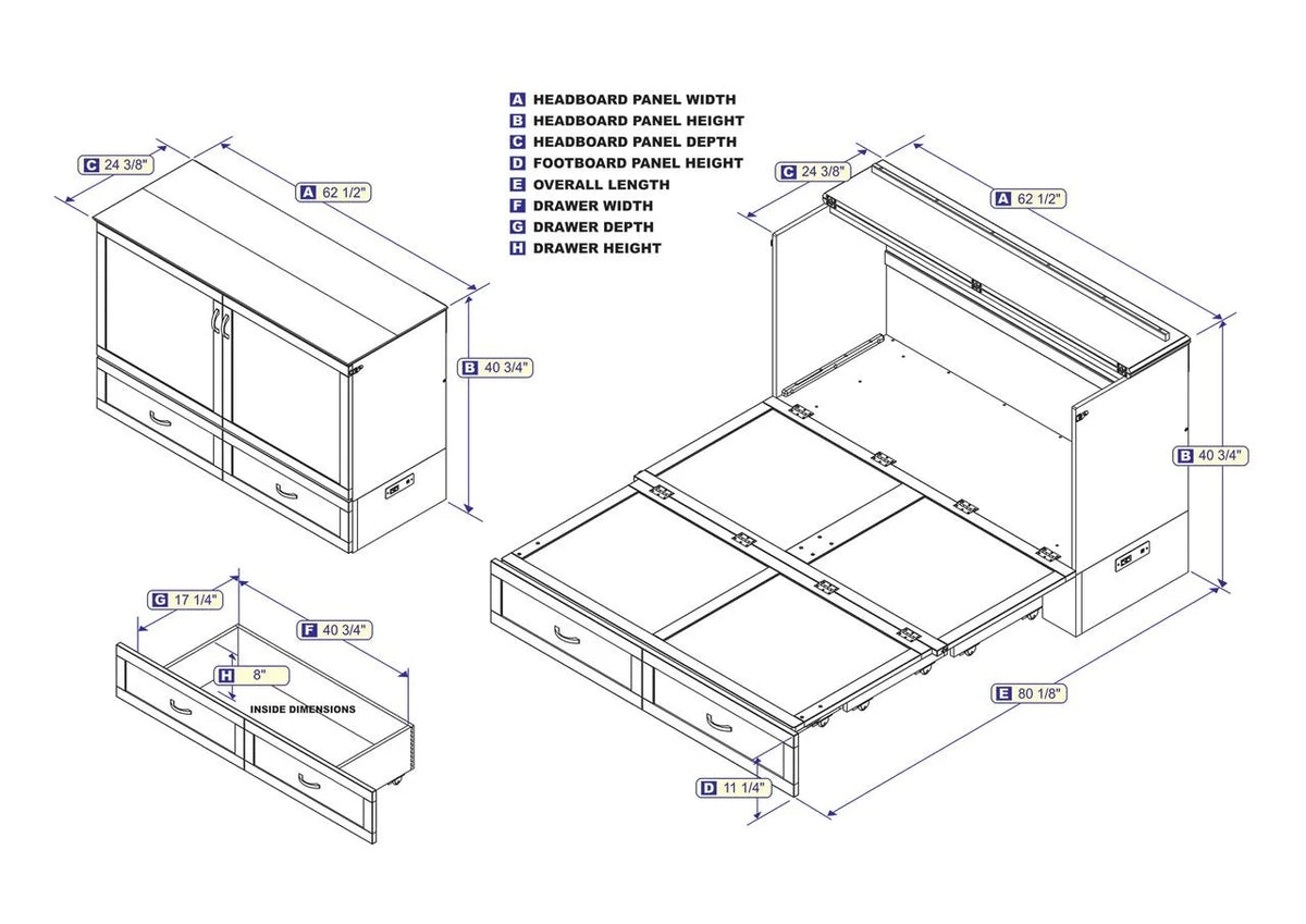 Queen Solid Wood Murphy Bed Chest with Mattress J6691