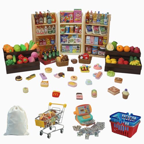 Mini Shopping Cart Playset with Cash Register and Play Food U6161