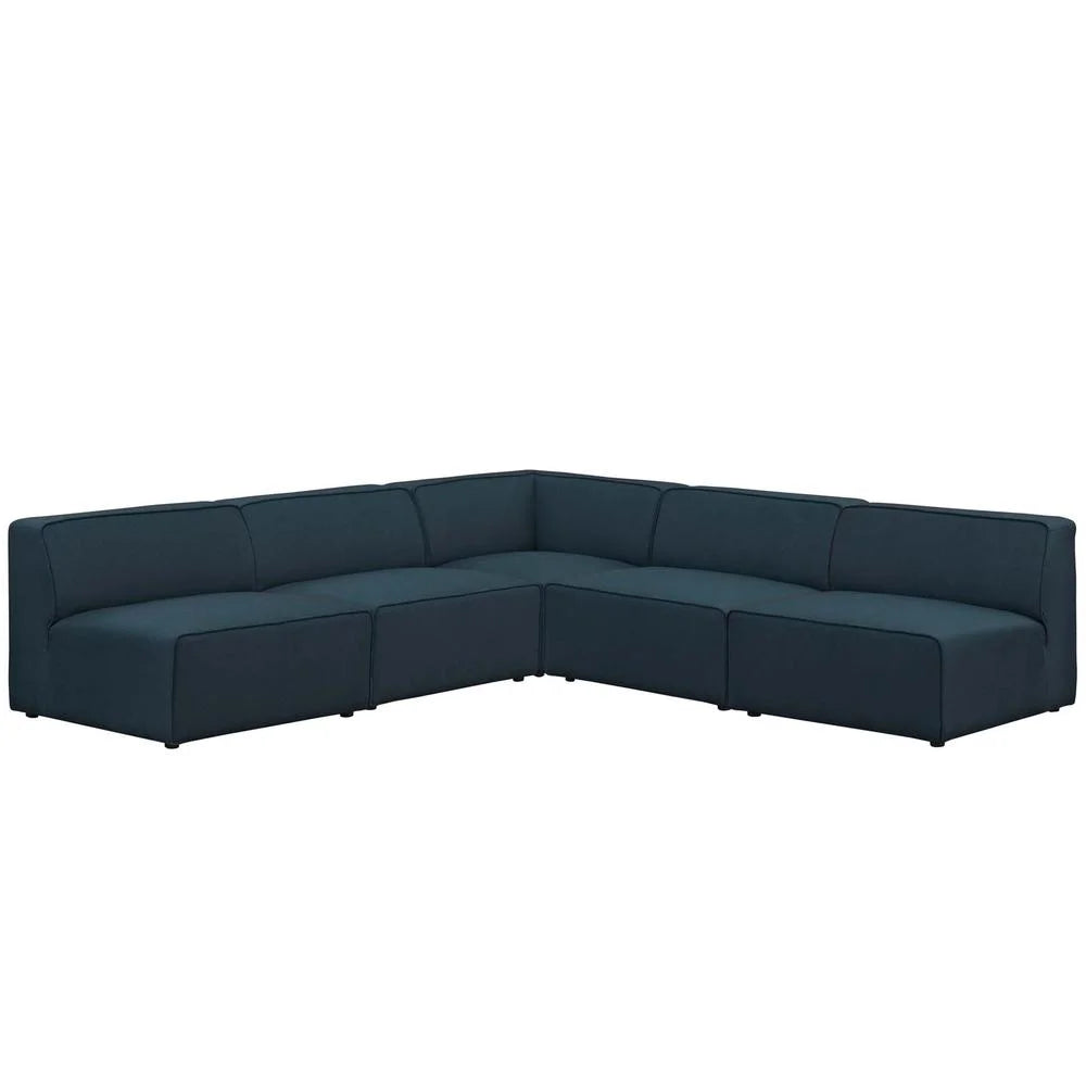 Blue 5 Piece Upholstered Fabric Sectional Sofa Set N4398