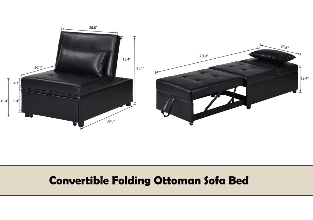 Black Faux Leather Convertible Sofa Bed X12083