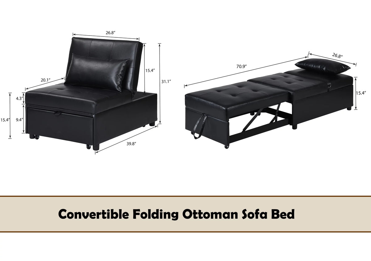 Black Faux Leather Convertible Sofa Bed X12083