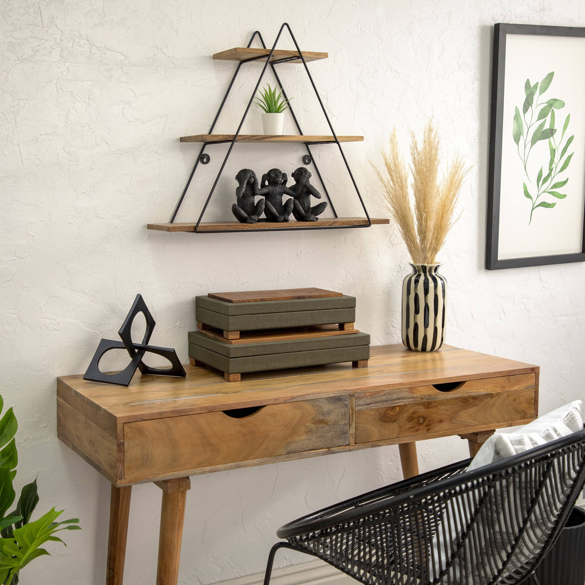 Brown Metal Wood Triangle Wall Shelf P139469