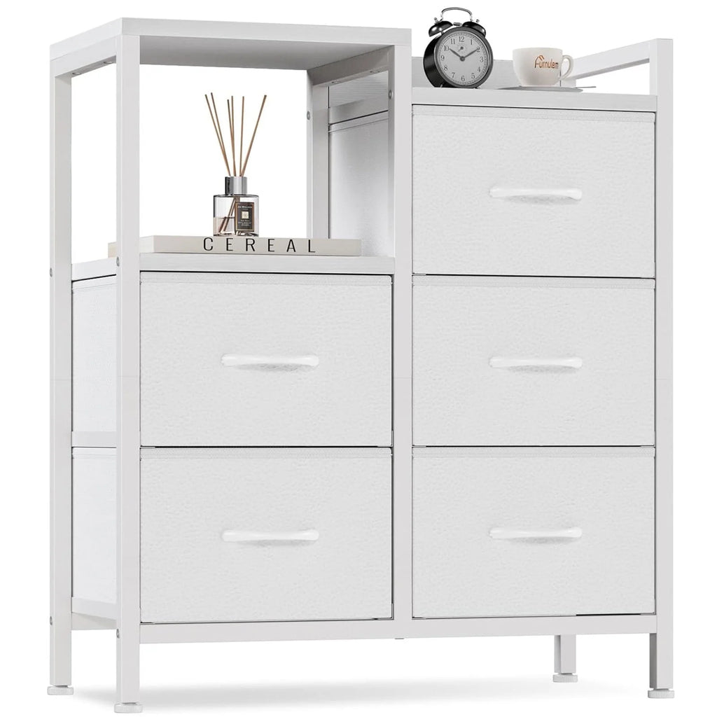 5 Fabric Drawers Rustic Brown Dresser with Shelves M9762