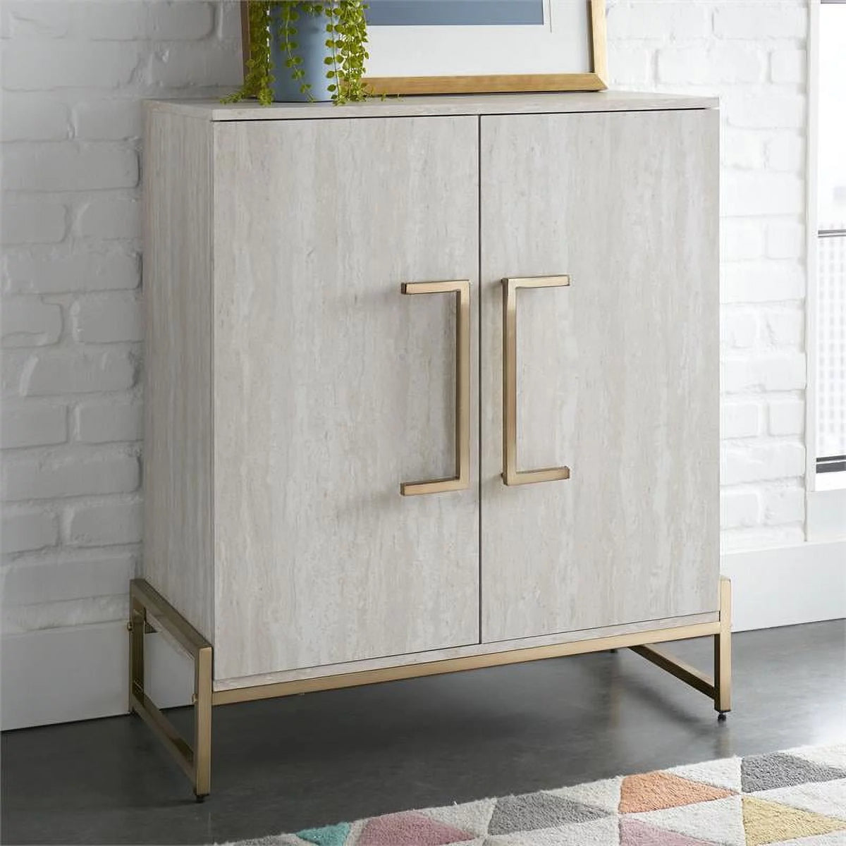 Faux Marble and Gold Metal Base Wine Cabinet I46020