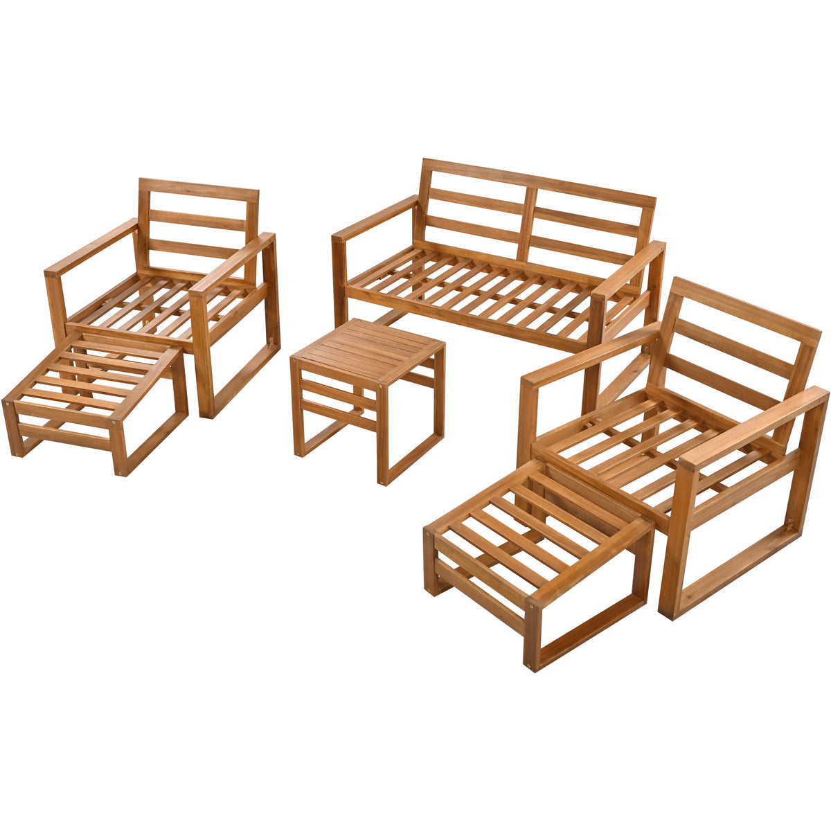 6-Piece Wood Outdoor Patio Conversation Set with Ottomans and Cushions O709