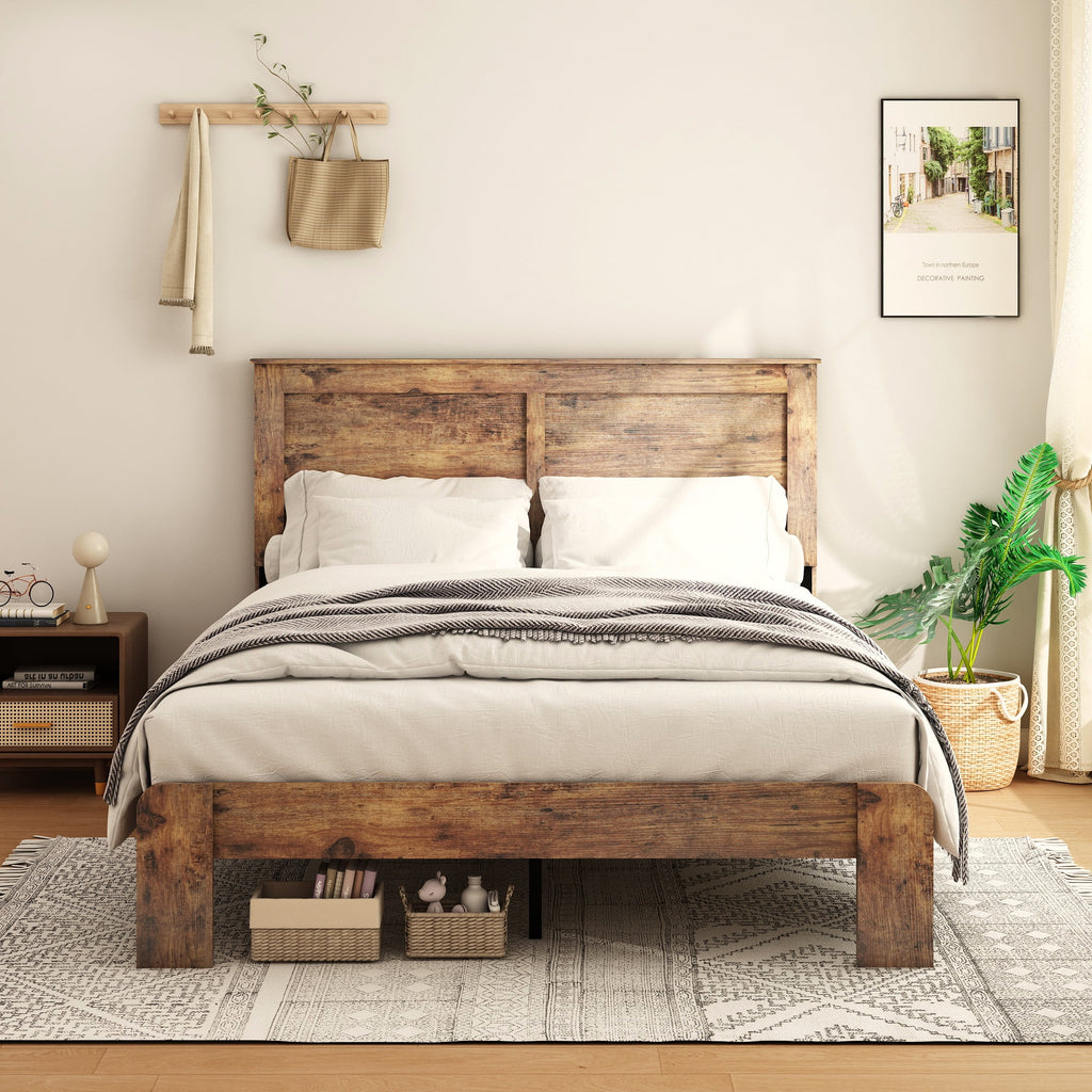 Queen Size Dark Brown Wood Bed Frame with Headboard M37480