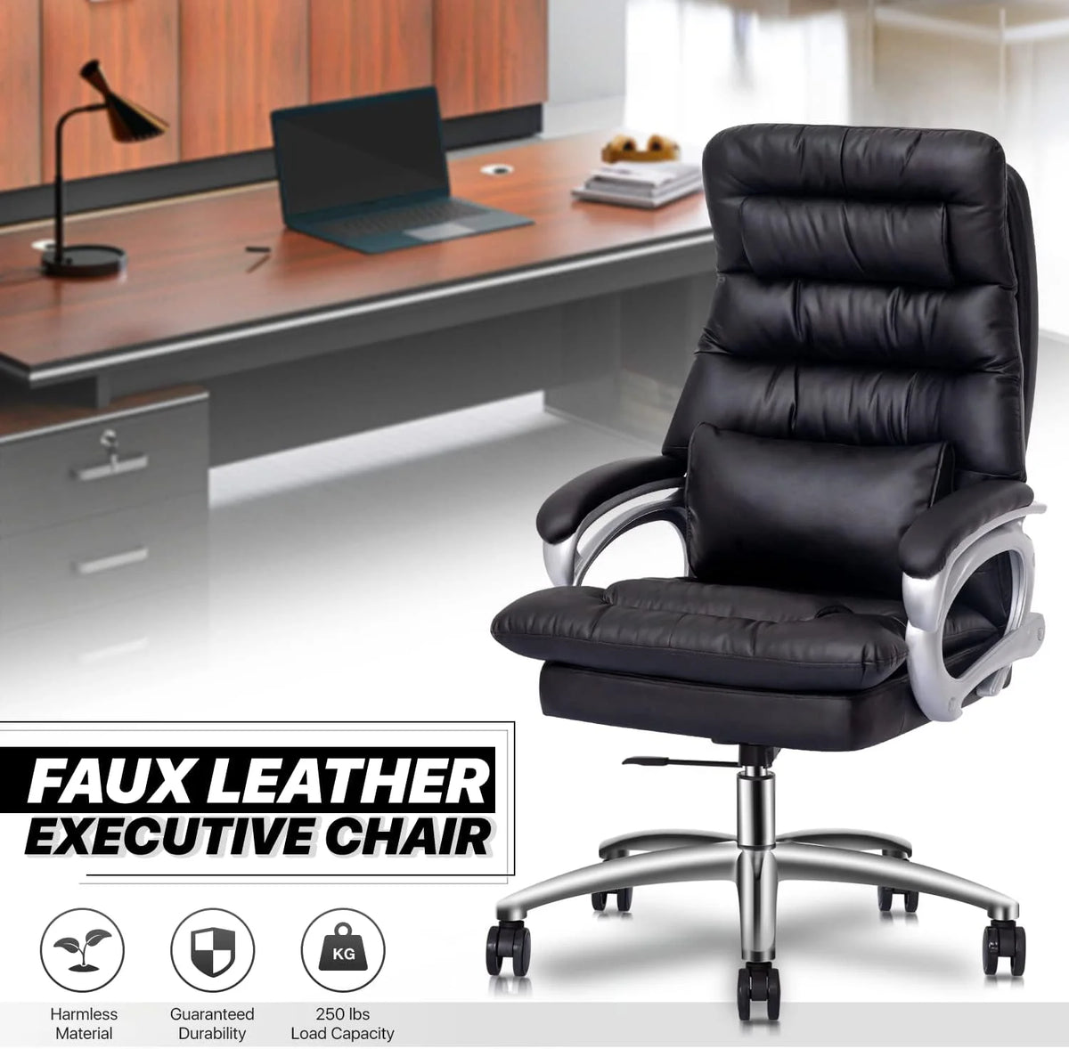 Big And Tall Black PU Leather Executive Office Chair K117096