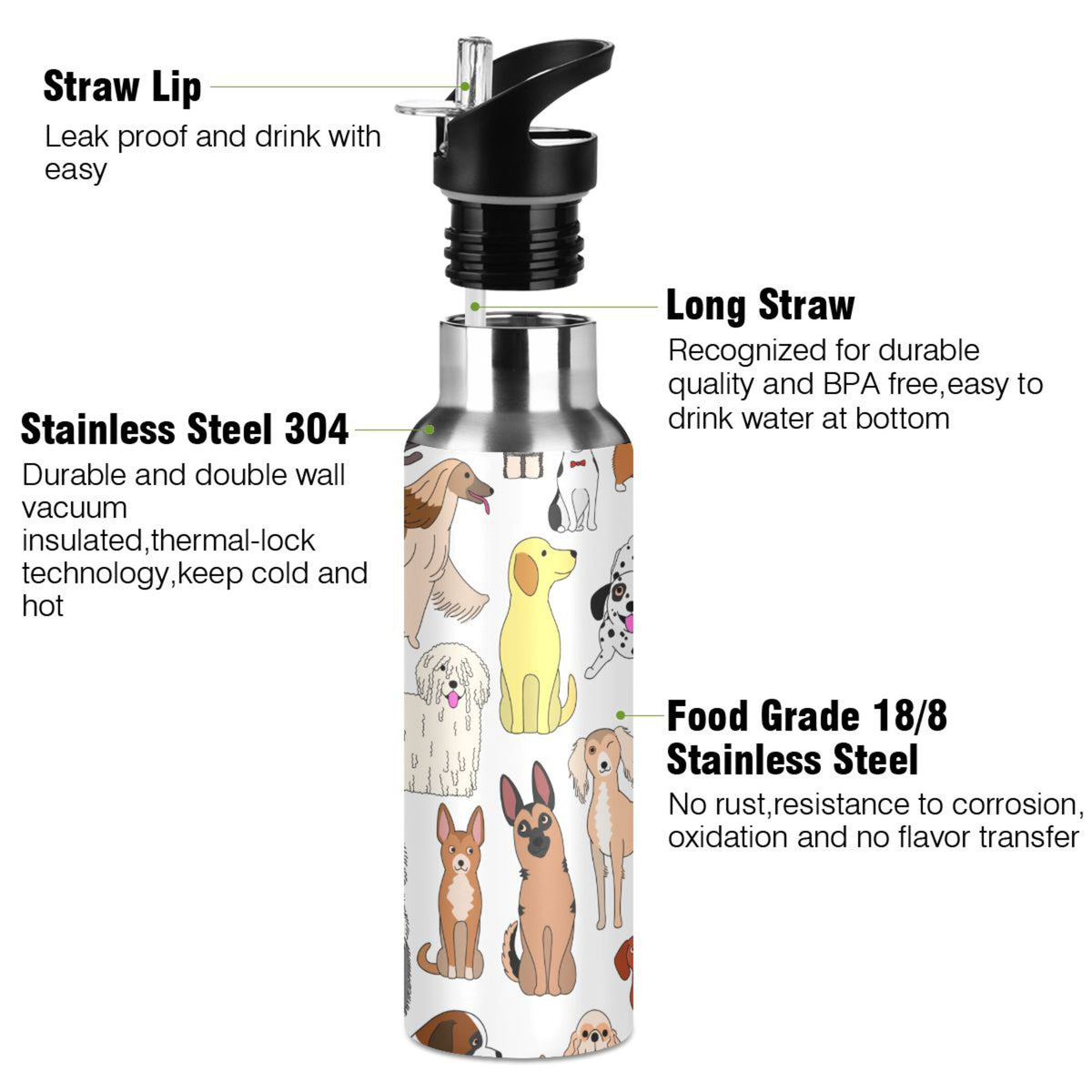 20 oz Insulated Stainless Steel Water Bottle with Straw Lid B720
