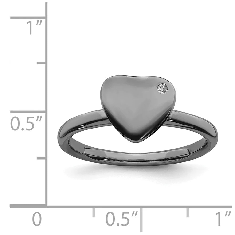 Ruthenium Plated Heart Diamond Ring Size 7 J7773