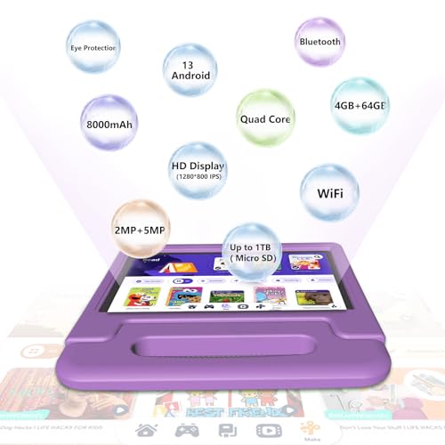Green Kids Tablet 10 inch Android 13 4GB+64GB 1TB Expand HD Touchscreen WiFi Bluetooth Protective Case S5611